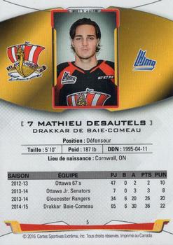 2015-16 Baie-Comeau Drakkar (QMJHL) #5 Mathieu Desautels Back