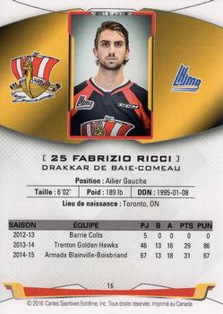 2015-16 Baie-Comeau Drakkar (QMJHL) #16 Fabrizio Ricci Back
