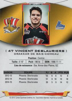 2015-16 Baie-Comeau Drakkar (QMJHL) #21 Vincent Deslauriers Back