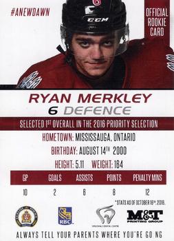 2016-17 Guelph Storm (OHL) Series 1 #NNO Ryan Merkley Back