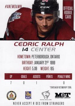 2016-17 Guelph Storm (OHL) Series 1 #NNO Cedric Ralph Back