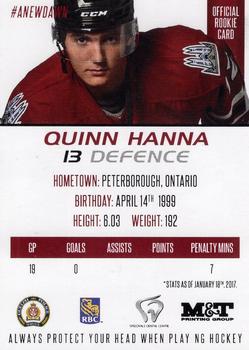 2016-17 Guelph Storm (OHL) Series 2 #NNO Quinn Hanna Back
