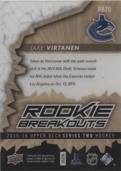 2015-16 Upper Deck - Rookie Breakouts Gold #RB20 Jake Virtanen Back
