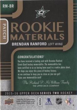 2015-16 Upper Deck - Rookie Materials Patches #RM-BR Brendan Ranford Back