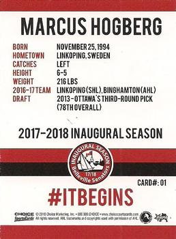 2017-18 Belleville Senators (AHL) #1 Marcus Hogberg Back