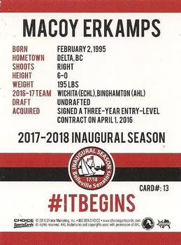 2017-18 Belleville Senators (AHL) #13 Macoy Erkamps Back
