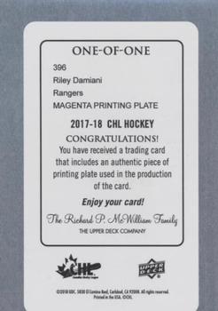 2017-18 Upper Deck CHL - Printing Plates - Magenta #396 Riley Damiani Back