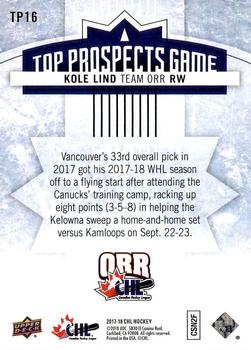 2017-18 Upper Deck CHL - Top Prospects Game #TP16 Kole Lind Back