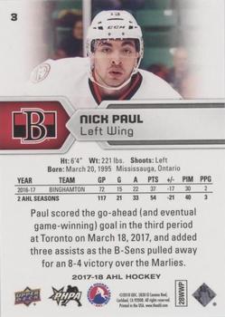 2017-18 Upper Deck AHL - Silver Foil #3 Nick Paul Back