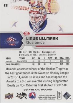 2017-18 Upper Deck AHL - Silver Foil #13 Linus Ullmark Back