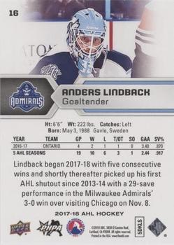 2017-18 Upper Deck AHL - Silver Foil #16 Anders Lindback Back