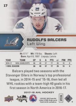 2017-18 Upper Deck AHL - Silver Foil #17 Rudolfs Balcers Back