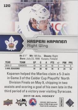2017-18 Upper Deck AHL - Silver Foil #120 Kasperi Kapanen Back