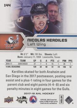 2017-18 Upper Deck AHL - Silver Foil #144 Nicolas Kerdiles Back