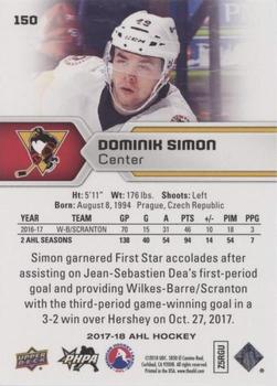2017-18 Upper Deck AHL - Silver Foil #150 Dominik Simon Back