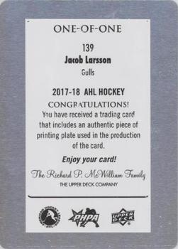 2017-18 Upper Deck AHL - Printing Plates Cyan #139 Jacob Larsson Back