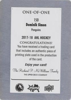 2017-18 Upper Deck AHL - Printing Plates Yellow #150 Dominik Simon Back