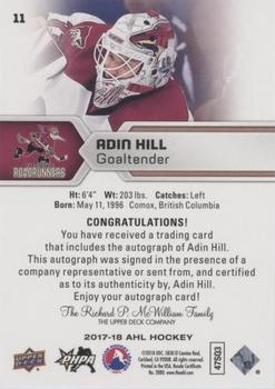 2017-18 Upper Deck AHL - Autographs #11 Adin Hill Back
