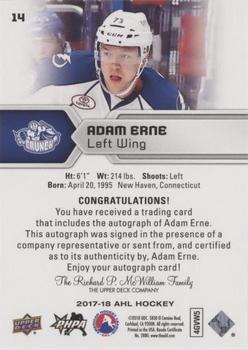 2017-18 Upper Deck AHL - Autographs #14 Adam Erne Back