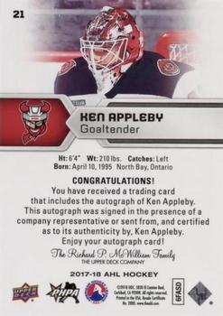 2017-18 Upper Deck AHL - Autographs #21 Ken Appleby Back