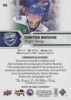 2017-18 Upper Deck AHL - Autographs #52 Carter Bancks Back