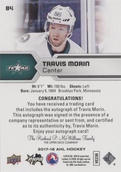 2017-18 Upper Deck AHL - Autographs #84 Travis Morin Back