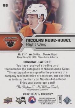 2017-18 Upper Deck AHL - Autographs #86 Nicolas Aube-Kubel Back