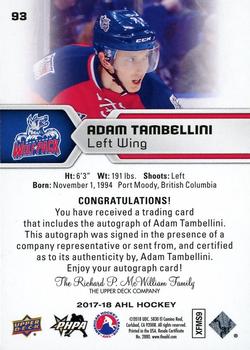 2017-18 Upper Deck AHL - Autographs #93 Adam Tambellini Back