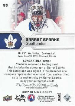 2017-18 Upper Deck AHL - Autographs #95 Garret Sparks Back