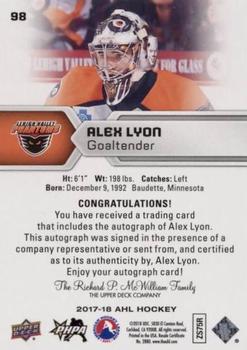 2017-18 Upper Deck AHL - Autographs #98 Alex Lyon Back