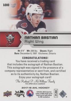 2017-18 Upper Deck AHL - Autographs #100 Nathan Bastian Back