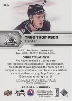 2017-18 Upper Deck AHL - Autographs #115 Tage Thompson Back