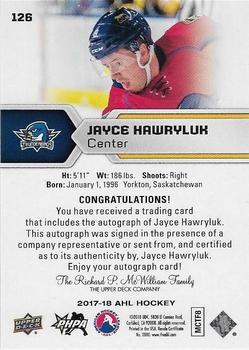 2017-18 Upper Deck AHL - Autographs #126 Jayce Hawryluk Back