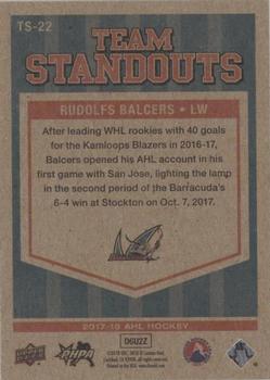 2017-18 Upper Deck AHL - AHL Team Standouts #TS-22 Rudolfs Balcers Back