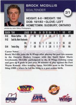 2003-04 Kalamazoo Wings (UHL) #22 Brock McGillis Back