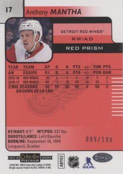 2017-18 O-Pee-Chee Platinum - Red Prism #17 Anthony Mantha Back