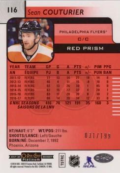 2017-18 O-Pee-Chee Platinum - Red Prism #116 Sean Couturier Back