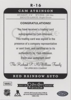 2017-18 O-Pee-Chee Platinum - Retro Red Rainbow Autographs #R-16 Cam Atkinson Back