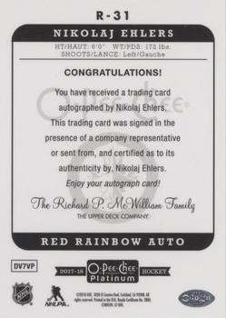 2017-18 O-Pee-Chee Platinum - Retro Red Rainbow Autographs #R-31 Nikolaj Ehlers Back