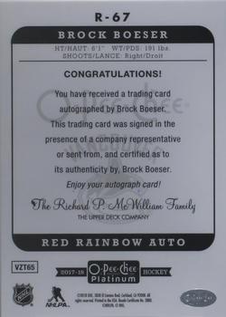 2017-18 O-Pee-Chee Platinum - Retro Red Rainbow Autographs #R-67 Brock Boeser Back
