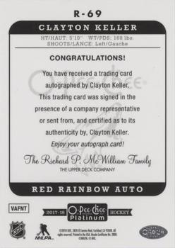 2017-18 O-Pee-Chee Platinum - Retro Red Rainbow Autographs #R-69 Clayton Keller Back