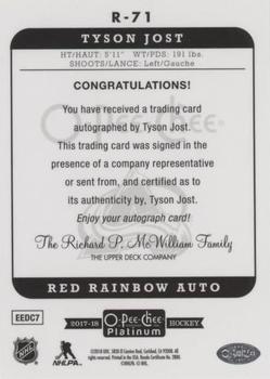 2017-18 O-Pee-Chee Platinum - Retro Red Rainbow Autographs #R-71 Tyson Jost Back