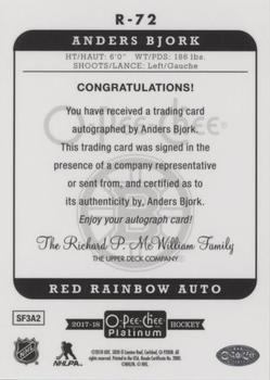 2017-18 O-Pee-Chee Platinum - Retro Red Rainbow Autographs #R-72 Anders Bjork Back