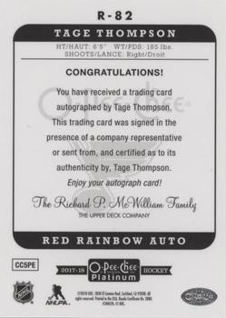 2017-18 O-Pee-Chee Platinum - Retro Red Rainbow Autographs #R-82 Tage Thompson Back