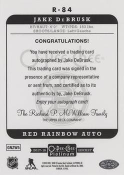 2017-18 O-Pee-Chee Platinum - Retro Red Rainbow Autographs #R-84 Jake DeBrusk Back
