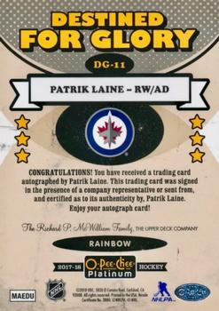 2017-18 O-Pee-Chee Platinum - Destined for Glory Rainbow Autograph #DG-11 Patrik Laine Back