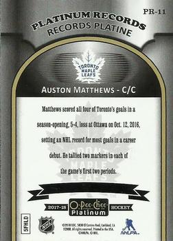 2017-18 O-Pee-Chee Platinum - Platinum Records #PR-11 Auston Matthews Back