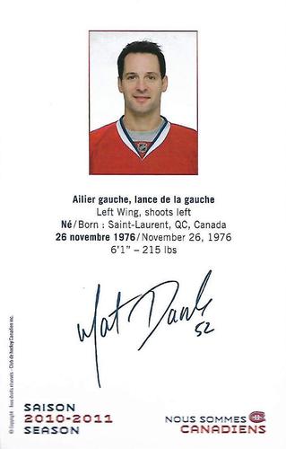 2010-11 Montreal Canadiens #NNO Mathieu Darche Back