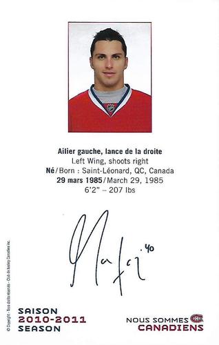 2010-11 Montreal Canadiens #NNO Maxim Lapierre Back