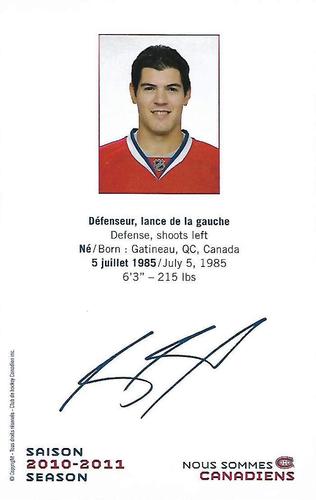 2010-11 Montreal Canadiens #NNO Alexandre Picard Back